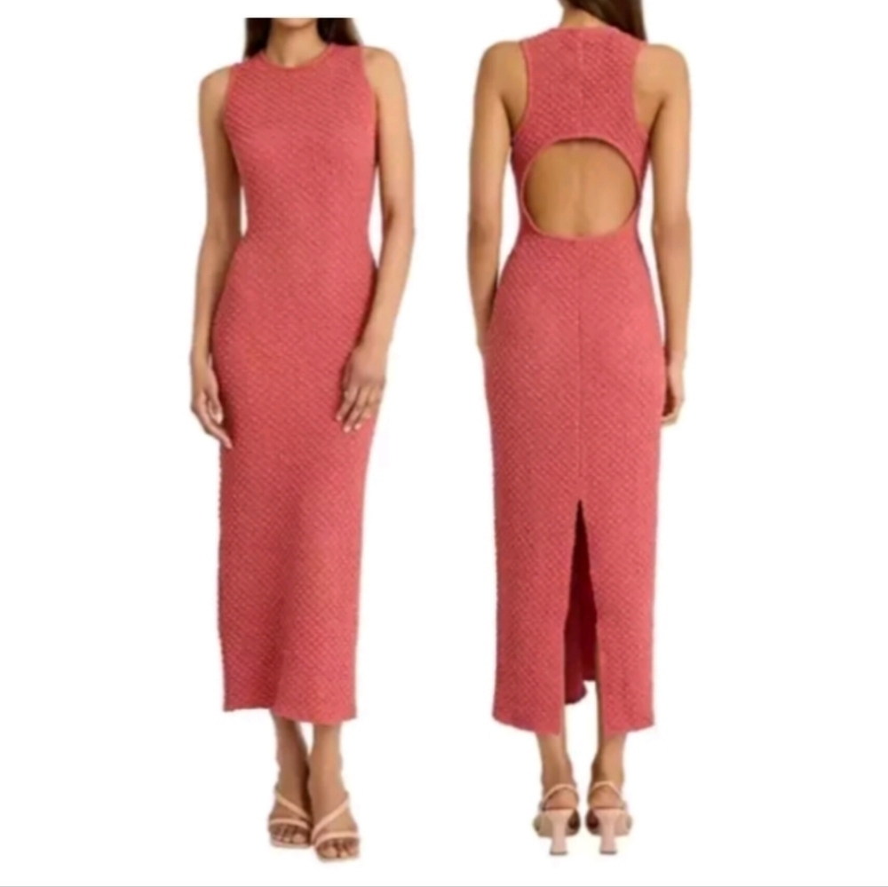 DONNA MORGAN MAGGY LONDON Dusty Pink Textured Popcorn Knit Cut-Out Maxi Dress 16